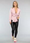 Satin Blouse met Tailleband in Babyroze