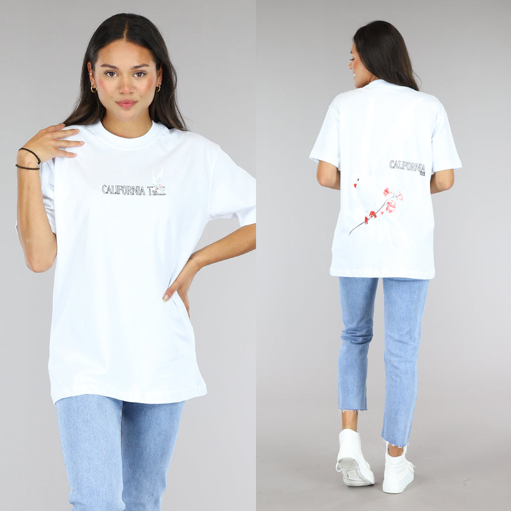 Wit Oversized T-Shirt met Duif Print