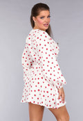 Witte Mousseline Overslag Jurk met Aardbeien