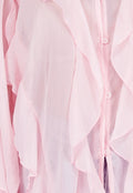 Lichtroze Chiffon Blouse met Ruffles Lange Mouwen en Knopen