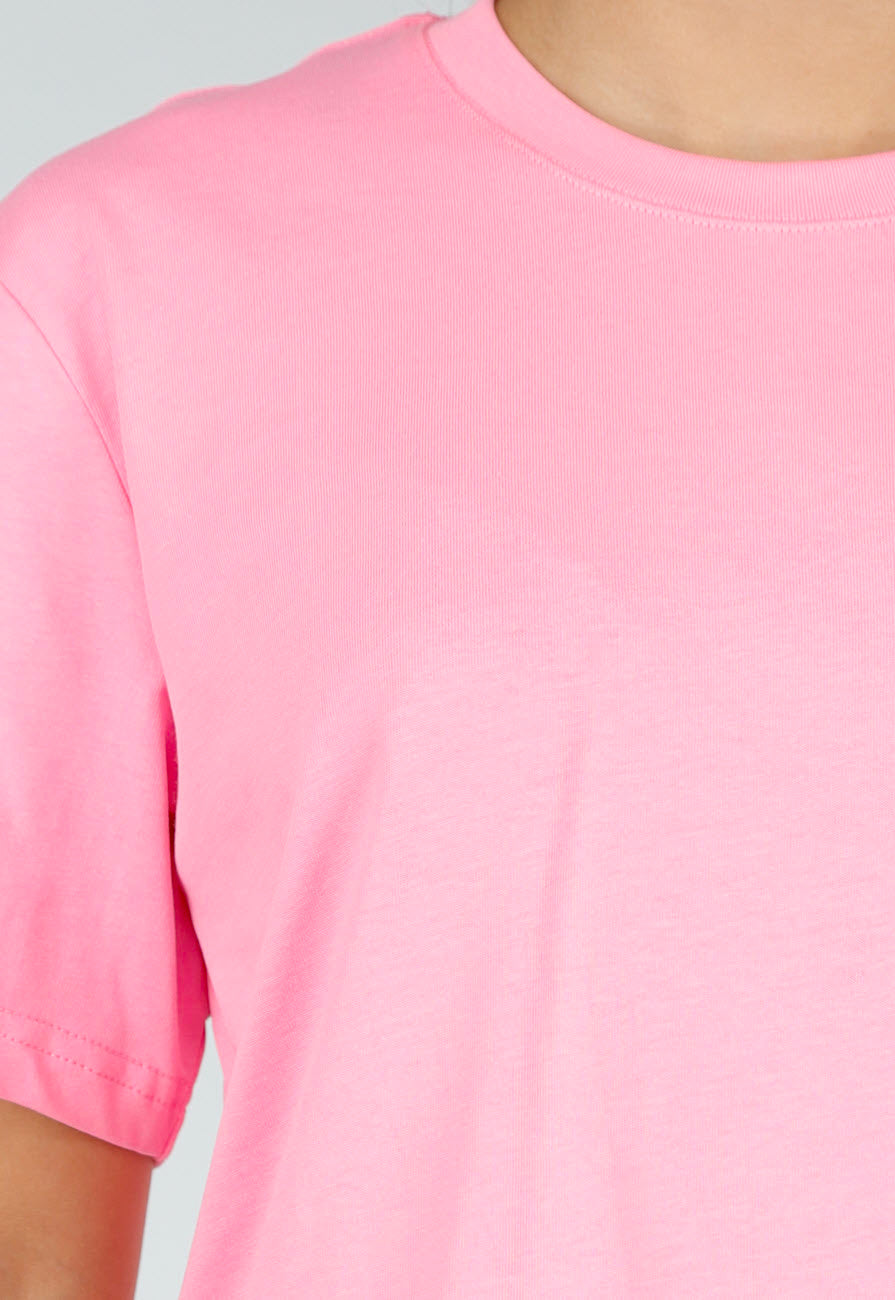 Roze Basic T-Shirt met Ronde Hals en Korte Mouwen