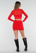 Rode Mesh Skort met Stretch en Riemlussen