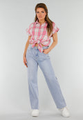 Roze en Wit Geruite Houthakkers Blouse met Ruiten