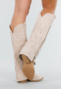 Beige Suède Look Cowboylaarzen met Stikseldetail