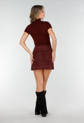 Bordeauxrode Stretch Top met Col en Korte Mouwen