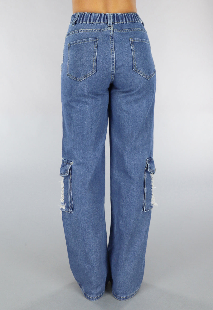 Denim Cargo Ripped Jeans