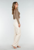 Camel Top met Lange Mouwen en Plooidetail