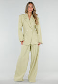 Pistache Groene Tall Wide Leg Broek met Plooien