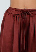 Satijnen Bordeaux Rode Wide Leg Broek met Elastische Taille