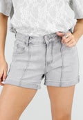 Grijze Denim Shorts met Omgeslagen Zoom en High Waist