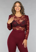 Burgundy Jumpsuit met Kanten Details