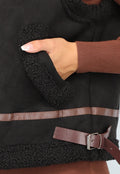 Zwart Teddy Gilet met Gesp Details