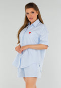 Lichtblauwe Katoenen Set met Blouse en Short met Zakken
