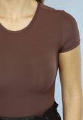 Bruine Stretch Body met Korte Mouwen
