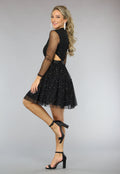 Zwarte Glitter Skater Jurk met Cutouts