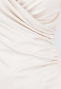 Beige Overslag Top met Lange Mouwen en Stretch