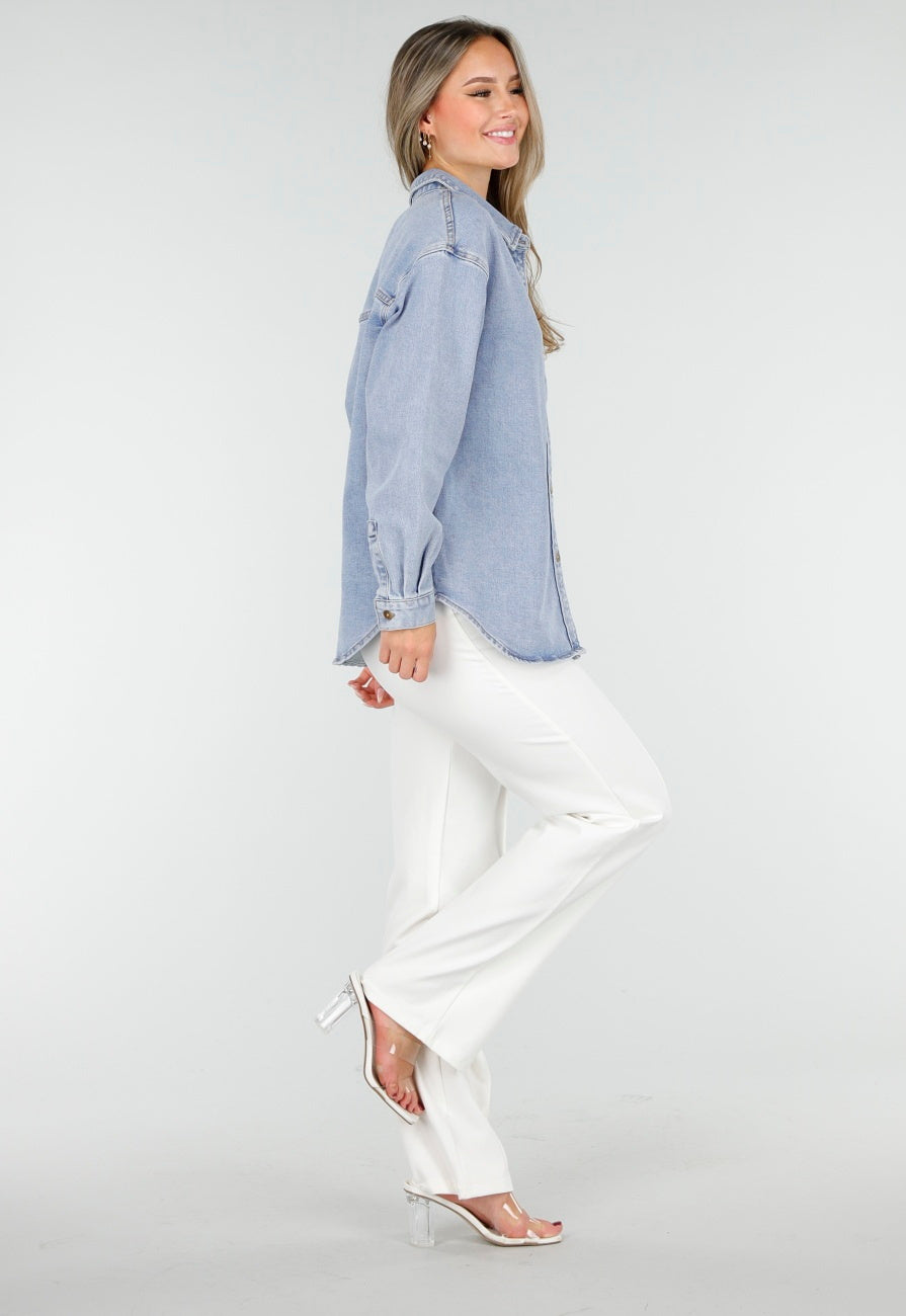 Denim Blouse met Lange Mouwen en Knopen