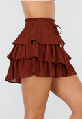 Bruine Skort met Ruches en Stretch