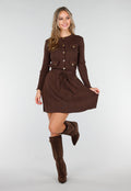 Bruine Geribde Stretch Two Piece Set met Plooirok