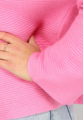 Roze Rib Gebreide Trui met Hoge Hals