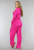 Fuchsia Plissé Blouse met Broek