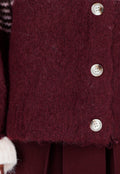 Bordeaux Gestreept Vest met Knoopsluiting en Contrasterende Boorden