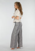 Grijze Denim Leopard Print Wide Leg Jeans met Stretch