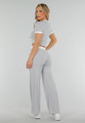Grijze Two Piece Set met Lange Broek en Korte Top met Colorblockingdetails
