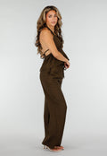 Bruine Halter Top en Wide Leg Broek Set