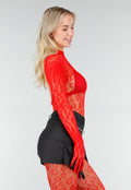 Rode Mesh Bodystocking met Open Rug en Stretch