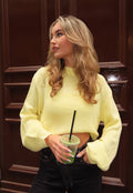 Gele Grofgebreide Oversized Trui met Ronde Hals