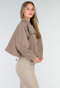 Taupekleurig Cropped Jack met Brede Overslagsluiting