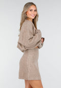 Beige Gebreide Co-ord Set met Trui en Rokje