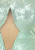 Lichtgroene Pailletten Halter Jurk met Cut Out