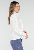 Witte Blouse met Ruches en Lange Mouwen