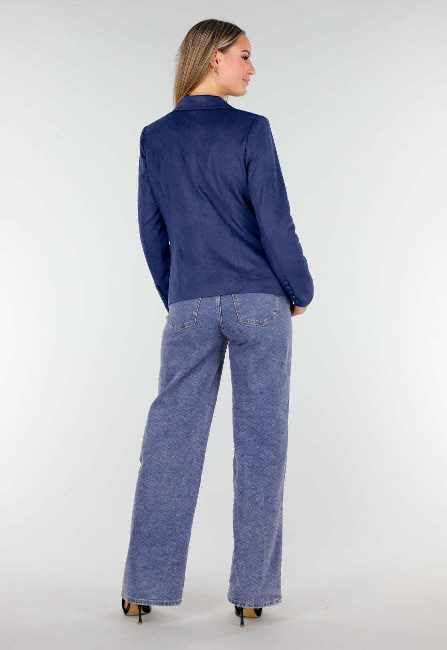 Blauwe Suede Blazer met Dubbele Knopen