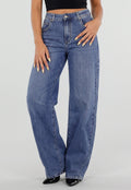 Blauwe Barrel Jeans met Hoge Taille en Lichte Stretch