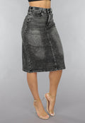 Antraciet Denim Midi Rok met Riempje