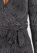 Jumpsuit met V-Hals en Lange Mouwen in Zwart met Zilveren Glitterprint
