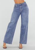 Blauwe Wide Leg Jeans met Ster Achterzak en Lichte Stretch