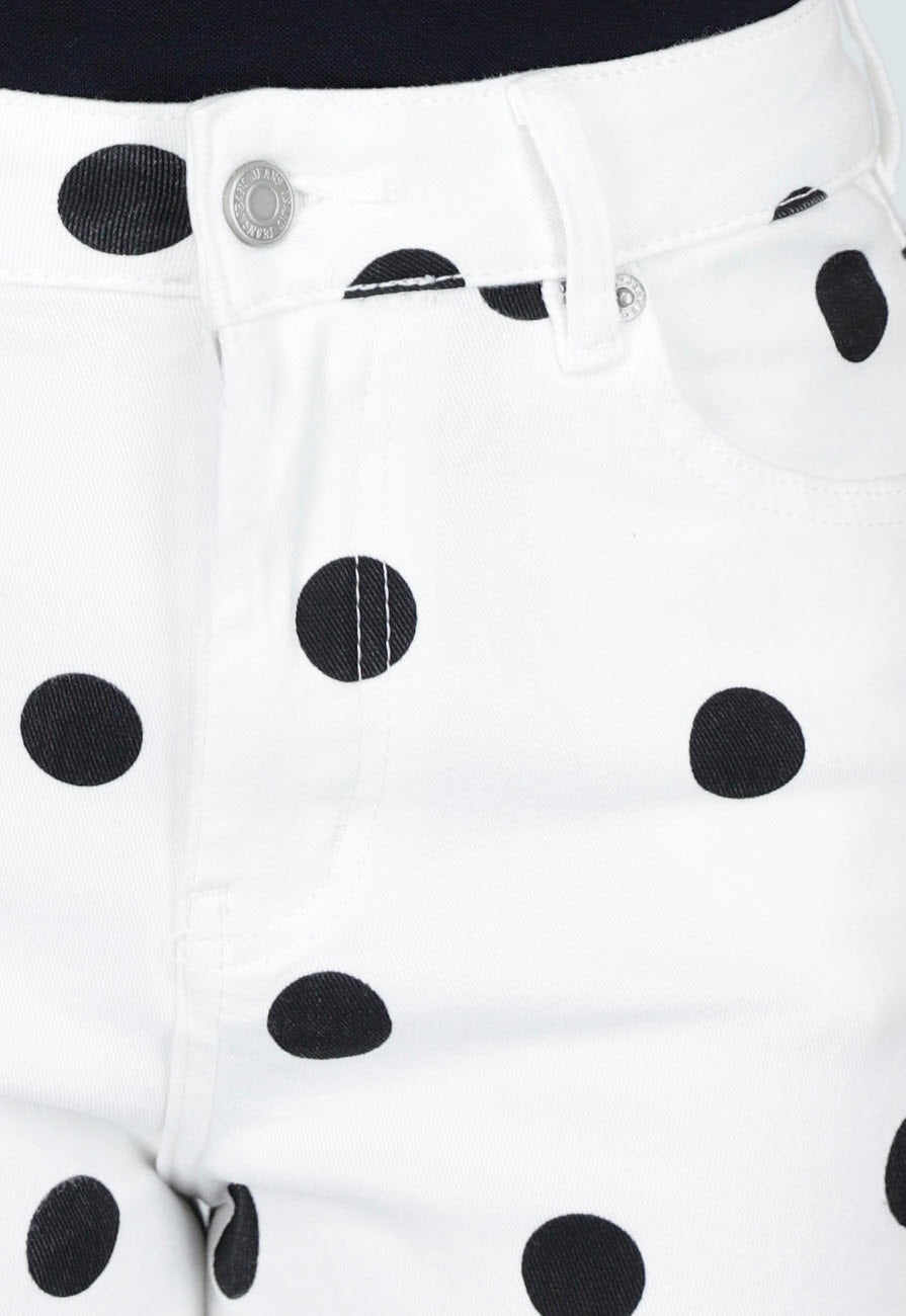 Witte Denim Wide Leg Jeans met Zwarte Stippen Print