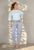 Lichtblauw Oversized T-Shirt met Korte Mouwen en Backprint