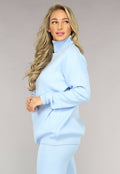 Babyblauwe Gebreide Co Ord Set met Col