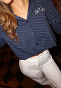 Blauwe Gestreepte Blouse met St. Tropez Borduursel Achterop