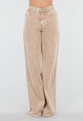 Beige Wide Leg Tall Denim Jeans met Wassing