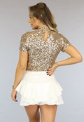 Pailletten Top met Korte Mouw Goud