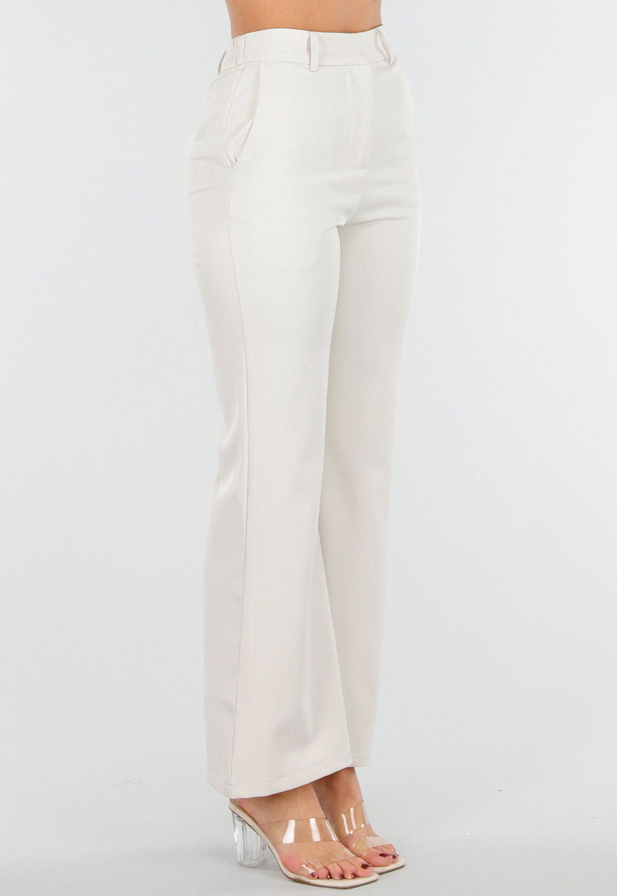 Beige Flared Pantalon met Elastische Tailleband