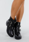 Zwarte Biker Boots met Gespen en Ritsdetail