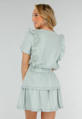 Mintgroene Two Piece Set met Ruches en Embroidery details