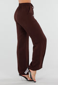 Bruine Wide Leg Broek met Elastische Taille en Strikkoord
